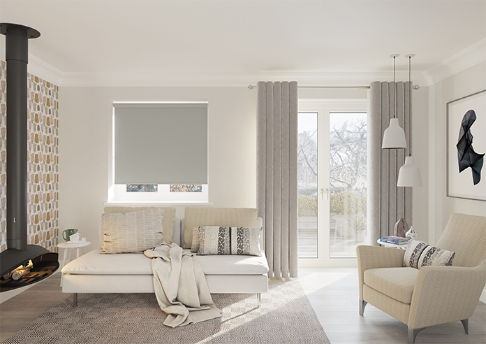 Trinity (Blackout), Oyster Grey - Motorised Roller Blind - Image 5